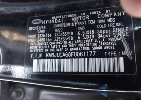 2015 Hyundai Tucson Limited z USA, uszkodzony, nr VIN KM8JUCAG8FU061177